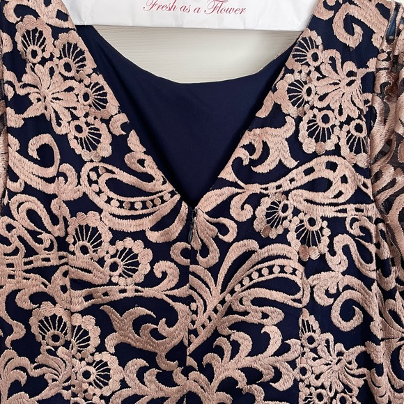 Flutter Sleeve Embroidered Gown - BLUSH with Navy Blue Lining - Picture 10 of 13